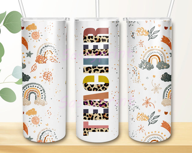 Teacher Rainbow 20 oz Skinny Tumbler Designs, Rainbow Glitter Teacher Tumbler, Teach Love Inspire Sublimation Design Sublimation sassyprint 
