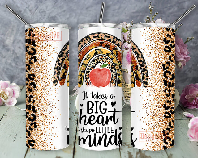 Teacher Rainbow 20oz Skinny Tumbler, It Takes A Big Heart To Teach Little Minds Tumbler Png, Leopard Tumbler Wrap, Teacher Tumbler Template, Instant Download Sublimation DesignSVG 