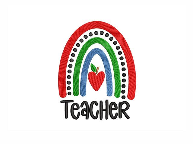 Teacher Rainbow Embroidery Design, Back to School Embroidery File, Teacher Gift, School Supplies Embroidery, 3 sizes, Instant download Embroidery/Applique DESIGNS Nino Nadaraia 