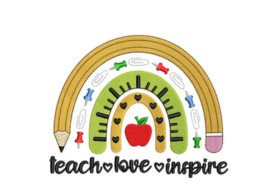 Teacher Rainbow Embroidery Design, Back to School Embroidery, Teacher Gift, School Supplies Embroidery Design, 3 sizes, Instant download Embroidery/Applique DESIGNS Nino Nadaraia 
