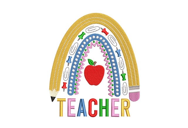 Teacher Rainbow Embroidery Design, Back to School Embroidery, Teacher Gift, School Supplies Embroidery Design, 3 sizes, Instant download Embroidery/Applique DESIGNS Nino Nadaraia 