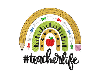 Teacher Rainbow Embroidery Design, Back to School, Teacher Gift Embroidery File, 4 sizes Embroidery/Applique DESIGNS Nino Nadaraia 