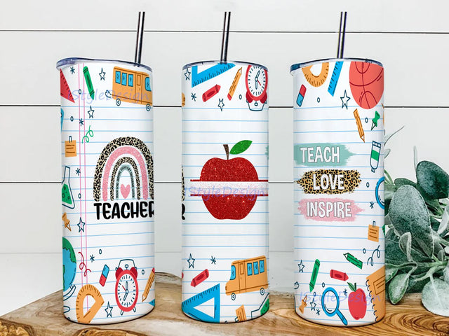 Teacher Rainbow Leopard Tumbler PNG, Glitter Tumbler PNG for Teacher, Teacher Png, Mother day 20oz Skinny Tumbler Sublimation Designs Sublimation iStyleDesign 