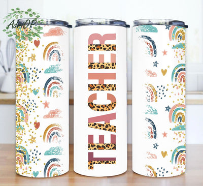 Teacher Rainbow Png ,Teacher life Glitter Tumbler ,Rainbow Glitter Teacher Tumbler, Teach Love Inspire Sublimation Design Sublimation AdriOP 