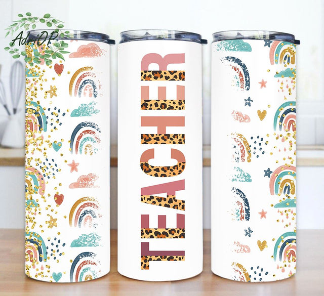 Teacher Rainbow Png ,Teacher life Glitter Tumbler ,Rainbow Glitter Teacher Tumbler, Teach Love Inspire Sublimation Design Sublimation AdriOP 