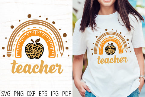 Teacher rainbow, teachers day svg|teacher leopard apple svg SVG Digital Rainbow Shop 