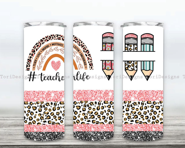 Teacher Rainbow Tumbler Design PNG, Teacher Life 20oz Sublimation Tumbler Designs, 20oz Skinny Straight Tumbler, Digital Download PNG Sublimation ToriDesigns 