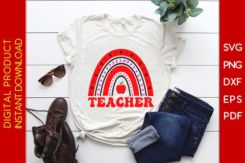 Teacher Rainbow Valentine's Day SVG PNG EPS Cut File SVG Creativedesigntee 