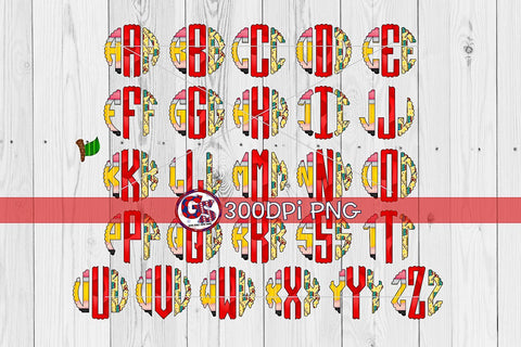 Teacher Scalloped Monogram Font Set PNG for Sublimation Sublimation Greedy Stitches 