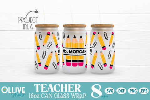 Teacher School Monograms 16oz Can Glass SVG Bundle SVG Ollive Studio 