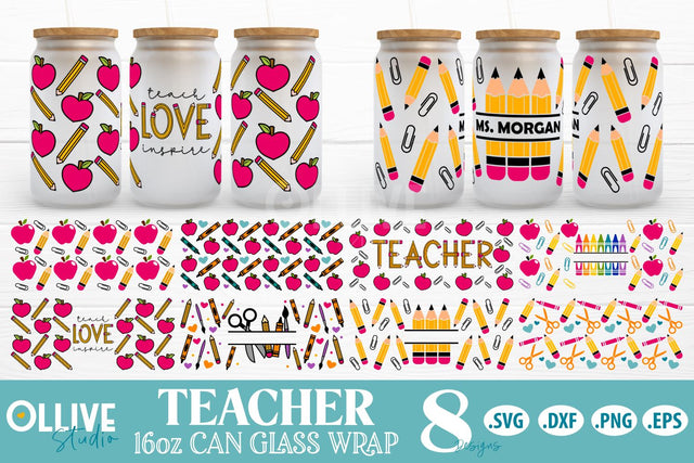 Teacher School Monograms 16oz Can Glass SVG Bundle SVG Ollive Studio 