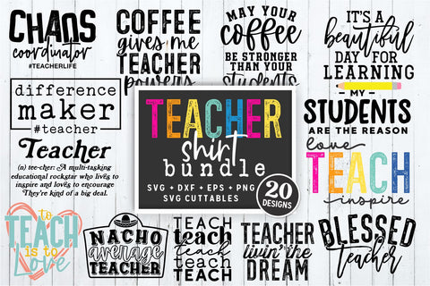Teacher Shirt Bundle svg - Teacher Cut File - svg - dxf - eps - png - Teacher Design - svg Bundle - Silhouette - Cricut - Digital File SVG Svg Cuttables 