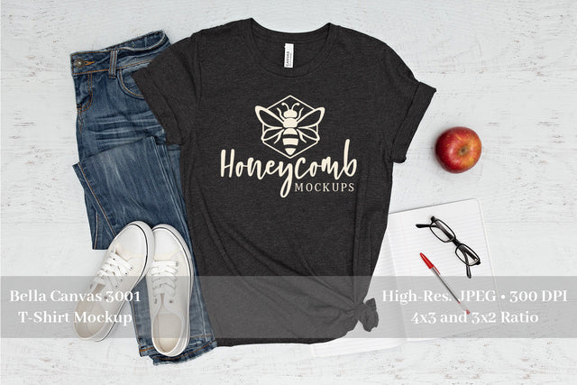Teacher Shirt Mockup, Bella Canvas 3001 Heather Dark Grey, School Mockup Mock Up Photo Honeycomb Mockups 