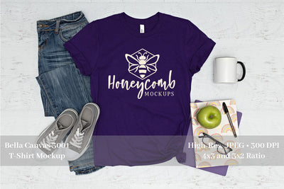 Teacher Shirt Mockup, Bella Canvas 3001 Purple Mockup, School Mockup Mock Up Photo Honeycomb Mockups 