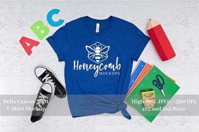 Teacher Shirt Mockup, Bella Canvas 3001 True Royal, School Mockup Mock Up Photo Honeycomb Mockups 