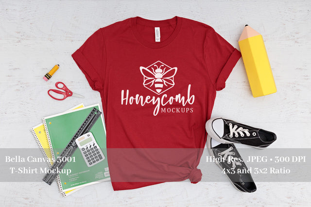 Teacher Shirt Mockup, Canvas Red Bella Canvas 3001 Mockup, School Mockup Mock Up Photo Honeycomb Mockups 