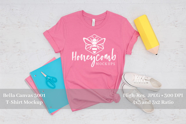 Teacher Shirt Mockup, Charity Pink Bella Canvas 3001 Mockup, School Mockup Mock Up Photo Honeycomb Mockups 