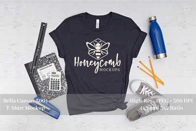 Teacher Shirt Mockup, Heather Midnight Navy Bella Canvas 3001 Mockup, School Mockup Mock Up Photo Honeycomb Mockups 