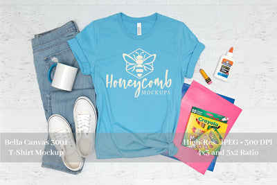 Teacher Shirt Mockup, Ocean Blue Bella Canvas 3001 Mockup, School Mockup Mock Up Photo Honeycomb Mockups 