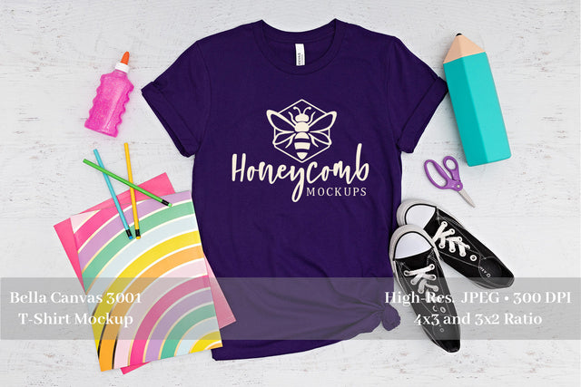Teacher Shirt Mockup, Purple Bella Canvas 3001, School Mockup Mock Up Photo Honeycomb Mockups 