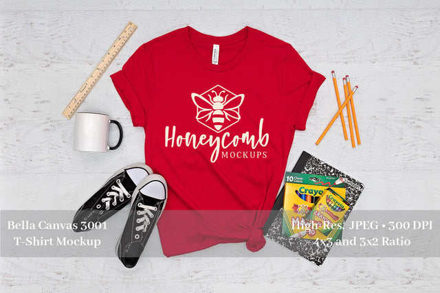 Teacher Shirt Mockup, Red Bella Canvas 3001 Mockup, School Mockup Mock Up Photo Honeycomb Mockups 