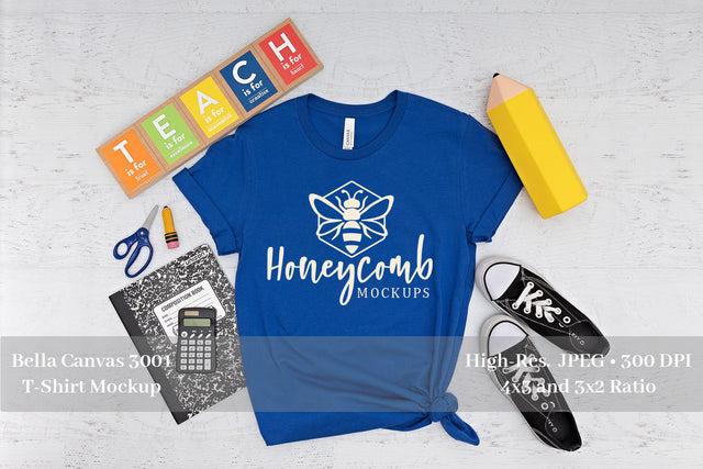 Teacher Shirt Mockup, True Royal Bella Canvas 3001, School Mockup Mock Up Photo Honeycomb Mockups 