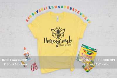 Teacher Shirt Mockup, Yellow Bella Canvas 3001 Mockup, School Mockup Mock Up Photo Honeycomb Mockups 