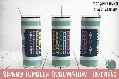 Teacher Skinny Tumbler Design-20 oz Skinny Tumbler Teacher PNG Sublimation Linden Valley Designs 