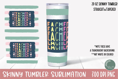 Teacher Skinny Tumbler Design-20 oz Skinny Tumbler Teacher PNG Sublimation Linden Valley Designs 