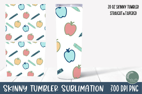 Teacher Skinny Tumbler Wrap-Apple 20 oz Skinny Tumbler PNG Sublimation Linden Valley Designs 