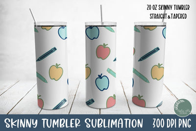 Teacher Skinny Tumbler Wrap-Apple 20 oz Skinny Tumbler PNG Sublimation Linden Valley Designs 