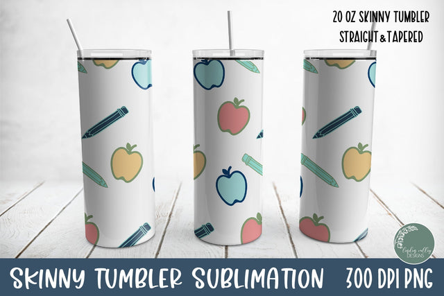 Teacher Skinny Tumbler Wrap-Apple 20 oz Skinny Tumbler PNG Sublimation Linden Valley Designs 