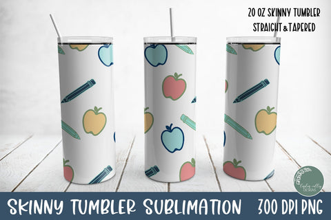 Teacher Skinny Tumbler Wrap-Apple 20 oz Skinny Tumbler PNG Sublimation Linden Valley Designs 