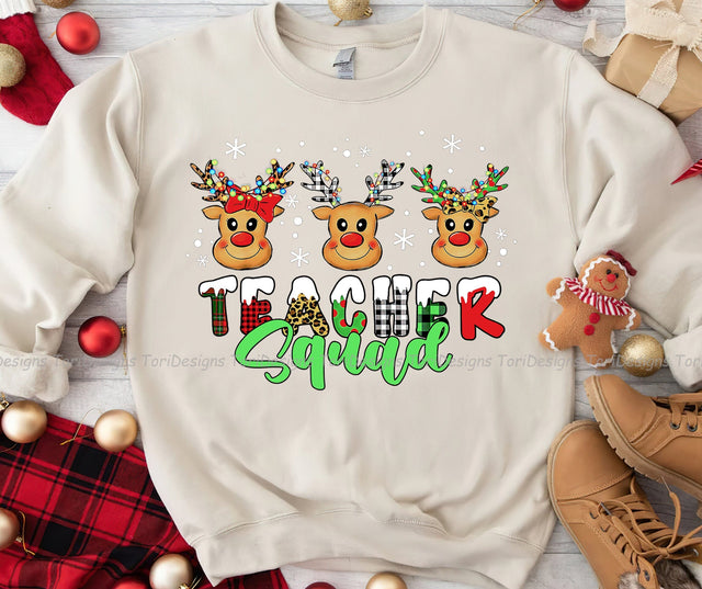 Teacher Squad Christmas Reindeer Sublimation Design Sublimation ToriDesigns 