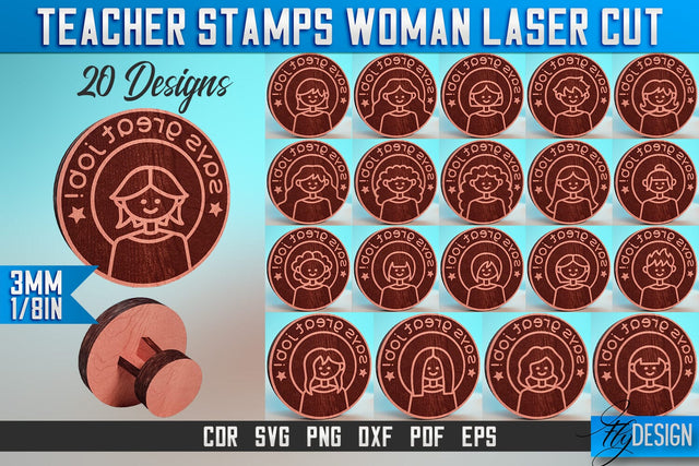 Teacher Stamp Woman Laser Cut SVG | Teacher Laser Cut SVG Design | CNC Files SVG Fly Design 