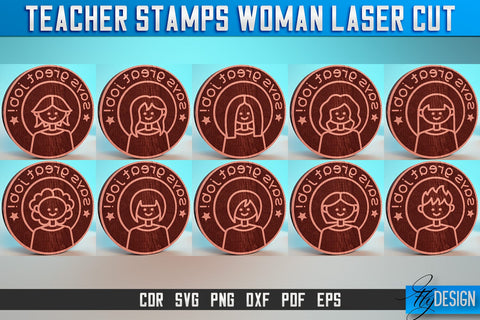 Teacher Stamp Woman Laser Cut SVG | Teacher Laser Cut SVG Design | CNC Files SVG Fly Design 