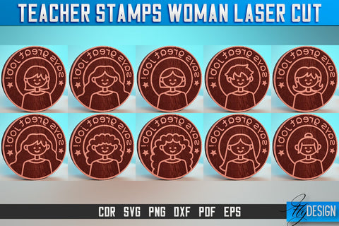 Teacher Stamp Woman Laser Cut SVG | Teacher Laser Cut SVG Design | CNC Files SVG Fly Design 