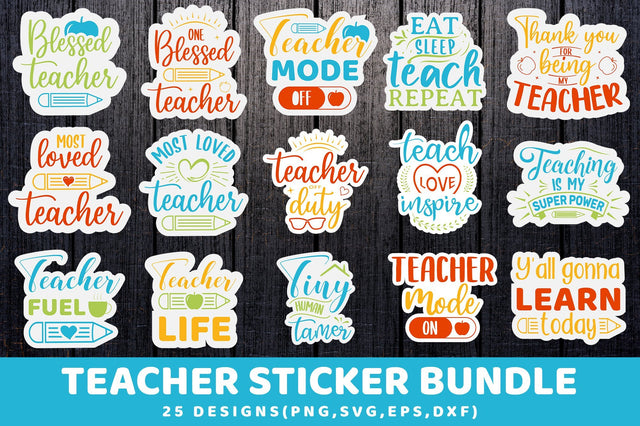Teacher Sticker Bundle, 25 Designs SVG futivesvg 