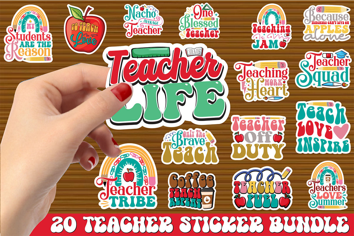 Teachers Sticker Bundle - Printable Stickers for Teachers - So Fontsy