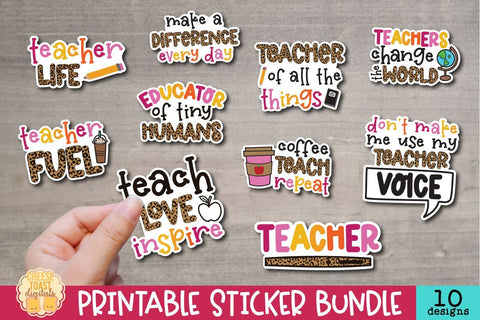 Teacher Stickers Bundle | 10 Leopard Print Sticker Designs SVG Cheese Toast Digitals 