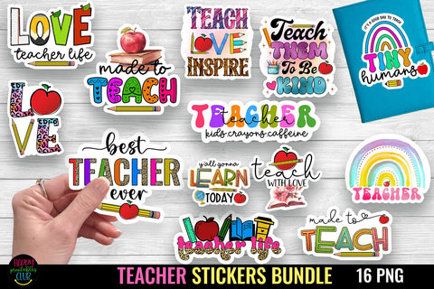 Teacher Stickers Bundle I Printable Teacher Stickers PNG Sublimation Happy Printables Club 