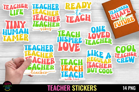Teacher Stickers Bundle I Printable Teacher Stickers PNG Sublimation Happy Printables Club 
