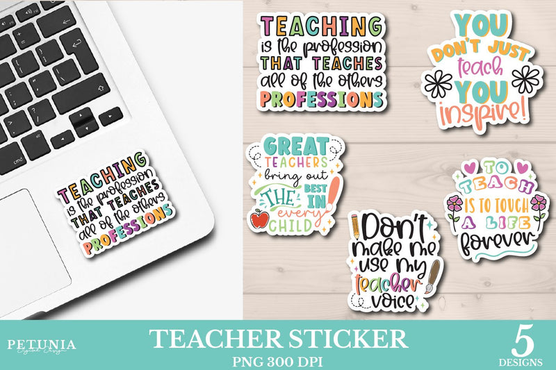 Teacher Stickers Bundle | Printable Sticker Bundle Sublimation Petunia Digital Design 