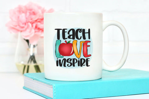Teacher Sublimation Design - Teach Love Inspire PNG Sublimation CraftLabSVG 