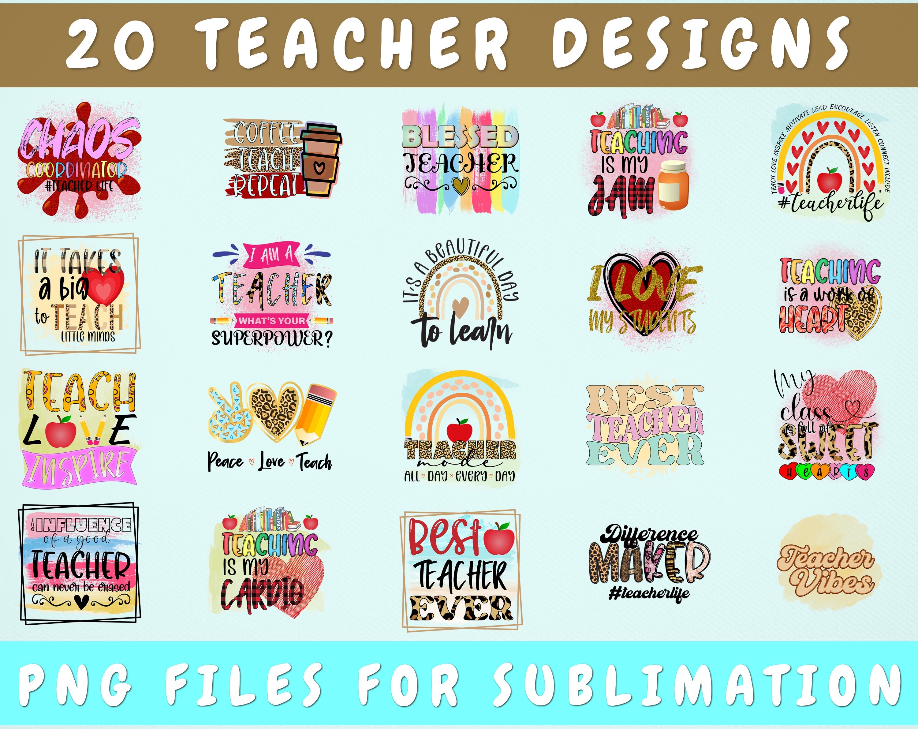 Teacher 20 oz Skinny Tumbler Bundle, Teacher Life Back To School  Sublimation Designs, Teacher Appreciation PNG Instant Download - So Fontsy