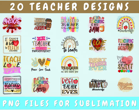 Teacher Sublimation Designs Bundle, 20 Designs, Teacher PNG Files For Sublimation, Teacher Life PNG Sublimation HappyDesignStudio 