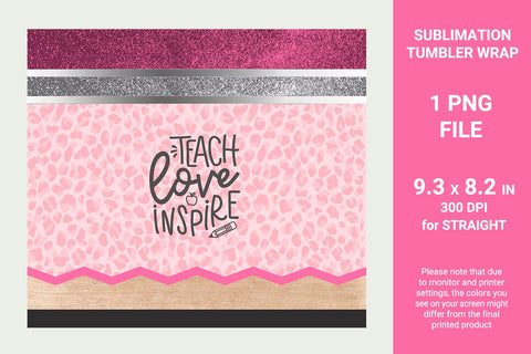 Pink Pencil Teacher Tumbler with Teach Love Inspire Design