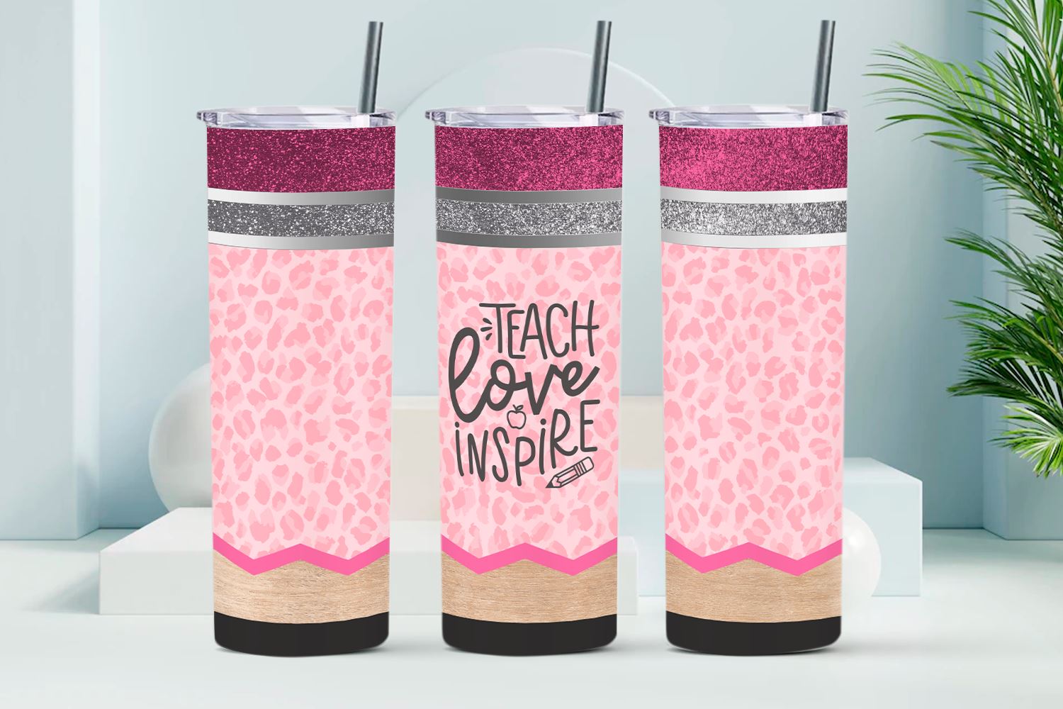 Andaz Press Personalized Teacher Appreciation Tumbler with Lid, Straw 20 oz Skinny Tumbler Colored Pencils Custom Name Insulated Tumbler for Women