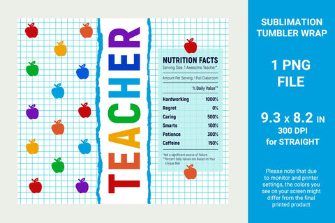 Teacher sublimation tumbler wrap 20 oz skinny Sublimation KMarinaDesign 