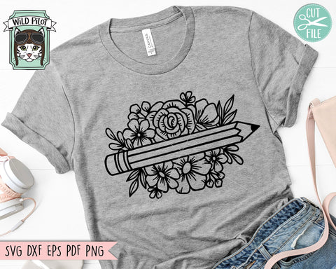 Teacher SVG, Back to School SVG, Teacher Gift SVG, Teacher Shirt svg, Floral Pencil svg, Flower Pencil svg, Teacher Life svg, School Supplies svg SVG Wild Pilot 